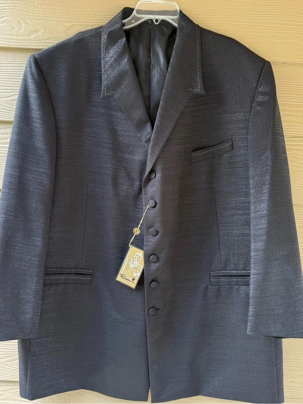 Falcone Men's Black Silver Polyester Jacket Blazer & Pants 2pc Suit Size 52L/47L